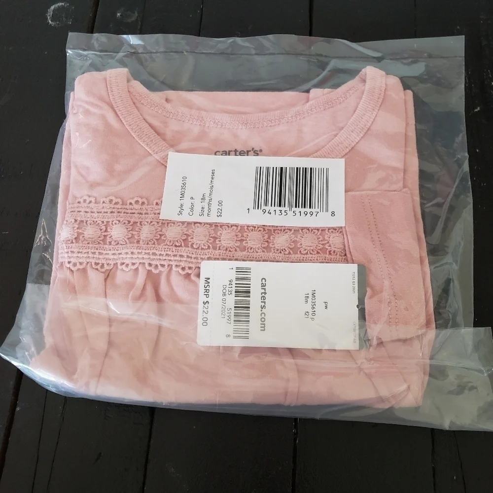 Carter's NWT Baby Girl 18 Month Light Pink Long Sleeve Shirt Ruched Floral Top